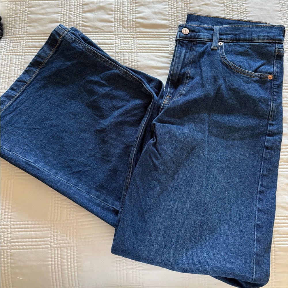 Gap High Ride Stride, Size 10 Long, Dark Wash, Wide Leg